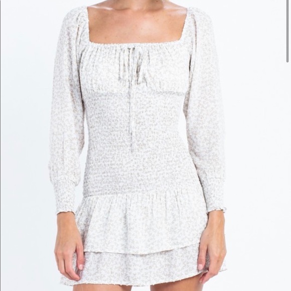 Off White Smocked Ruffle Mini Dress - Picture 2 of 2